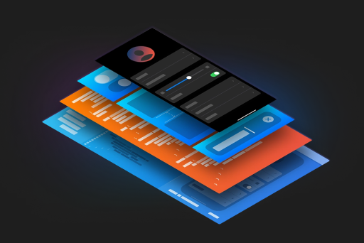 Illustration depicting the 4 stacked layers showcasing different layers of an iOS application.