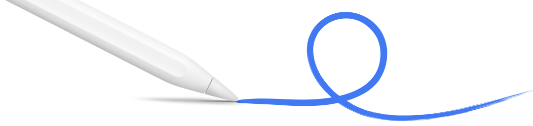 An Apple Pencil Pro drawing a blue stroke.